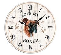 Vinisong Boxer Lover Gift PVC Art Clocks Love My Boxer Dog Hanging Wall Clock Battery Operated Silent Round Wall Clock Dog Owner Gift Wall Clocks for Laundry Room Bedroom 12x12in