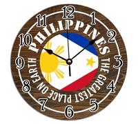 Vinisong City Souvenir Gift Wall Clock Philippines Flag PVC Wall Clocks Philippines The Greatest Place on Earth Home Decorations Clocks Quartz Battery Operated Clock for Living Room 10x10in
