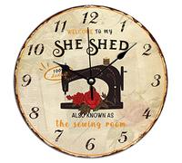 Vinisong Decorative Wall Clock She Shed Sewing Machine with Floral Clocks Welcome to My Sewing Room Wall Clocks Battery Operated Silent PVC Wall Clocks Tailor Sewing Room Wall Clock 10x10in