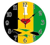 Vinisong Flag of Jamaica Hanging Wall Clock I Love Jamaica PVC Clocks Patriotic National Symbolic Wall Clocks Battery Operated Wall Clock for Living Room Bedroom 12x12in Valentine's Day Gifts
