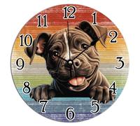 Vinisong Gay LGBTQ Rainbow Dog Art Clock Staffordshire Bull Terrier Round PVC Wall Clocks Cute Funny Peeking Dog Puppy Decorative Clocks Battery Operated Silent Clock for Living Room 10x10in