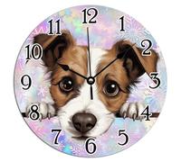 Vinisong Jack Russell Terrier Round PVC Wall Clock 10x10in Battery Operated Silent Clock for Wall Jack Russell Terrier Cute Funny Peeking Dog Puppy Wall Clocks Dog Lover Gift Pet Clock for Home