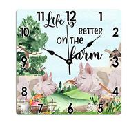 Vinisong Life Is Better on The Farm Clocks Farm Animal Farm Fresh Pig PVC Clock for Wall Battery Operated Silent Clock Country Tuscan Style Hanging Wall Clock for Kitchen Dinning Room 10x10in