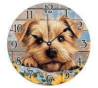 Vinisong Pet Memorial Decorative Wall Clock Norfolk Terrier Round PVC Clock for Wall Norfolk Terrier Cute Funny Peeking Dog Puppy Wall Clocks Silent Non Ticking Battery Operated Clock 10x10in