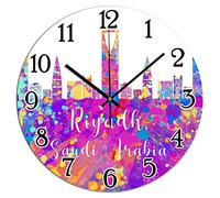 Vinisong SaudiArabia Riyadh Colorful City Skyline Art Clock City Souvenir Gift PVC Clock SaudiArabia Riyadh Skyline Art Clocks Silent Non-Ticking Clock for Bedroom 12x12in Birthday Gift