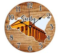 Vinisong Sicily Landscapes Cityscape Decorative Wall Clock Sicily PVC Home Decor Wall Clock Watercolor City Landscape Art Clocks Battery Operated Quartz Silent Clock for Living Room 12x12in