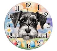 Vinisong Standard Schnauzer Round PVC Wall Clock 10x10in Battery Operated Silent Art Clock Standard Schnauzer Cute Funny Peeking Dog Puppy Clocks for Wall Easter Themed Gift for Dog Lover