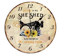 Vinisong Tailor Sewing Machine Hanging Wall Clock She Shed Sewing Machine with Floral PVC Clock Welcome to My Sewing Room Wall Clocks Battery Operated Clock for Living Room 10x10in