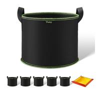 Vinitoy 3 Gallon Fabric Pots, 5 Pack 12L Grow Bags with Extended Handles, Heavy Duty Thickened Nonwoven Cloth Pots with 100cm x 100cm Repotting Mat for Tomatoes, Potatos, Vegetables