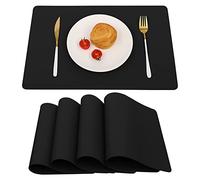 Vinjiasin Black Leather Placemats for Dining Table Set of 4, Waterproof Wipeable Placemats, Heat Resistant Non Slip Rectangle Indoor Place mats, Easy to Clean Christmas Decorations