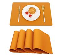 Vinjiasin Halloween Placemats Set of 4 Orange Leather Place Mats for Indoor Outdoor Kitchen Dining Table Mats Fall Waterproof Wipeable Heat Resistant Easy to Clean Sturdy