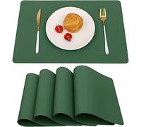 Vinjiasin Placemats Set of 4 Green Leather Place Mats for Indoor Outdoor Waterproof Wipeable Heat Resistant Reversible Kitchen Dining Table Mats Easy to Clean Christmas