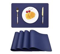 Vinjiasin Placemats Set of 4 Navy Blue Leather Place Mats for Indoor Outdoor Kitchen Dining Table Mats Waterproof Wipeable Heat Resistant Easy to Clean Sturdy Reversible
