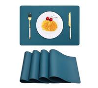 Vinjiasin Placemats Set of 4 Teal Blue Leather Place Mats for Indoor Outdoor Kitchen Dining Table Mats Waterproof Washable Sturdy Heat Resistant Reversible Easy to Clean