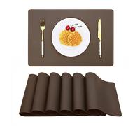 Vinjiasin Placemats Set of 6 Brown Leather Place Mats Kitchen Dining Table Mats for Indoor Outdoor Wipeable Waterproof Sturdy Fall Placemats Heat Resistant Easy to Clean