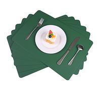 Vinjiasin Placemats Set of 6 Green Leather Place Mats for Indoor Outdoor Kitchen Table Mats Waterproof Heat Resistant Wipeable Washable Easy to Clean Sturdy Christmas