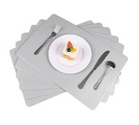 Vinjiasin Placemats Set of 6 Light Grey Leather Dining Table Mats for Indoor Outdoor Kitchen Waterproof Heat Resistant Wipeable Washable Easy to Clean Sturdy Place Mats