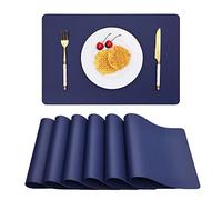 Vinjiasin Placemats Set of 6 Navy Blue Leather Place Mats for Indoor Outdoor Kitchen Dining Table Mats Waterproof Wipeable Heat Resistant Easy to Clean Reversible Sturdy