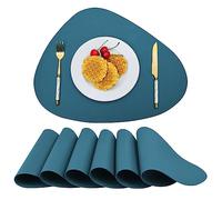 Vinjiasin Placemats Set of 6 Round Teal Blue Leather Place Mats for Indoor Outdoor Kitchen Dining Table Mats Waterproof Heat Resistant Wipeable Easy to Clean Oval
