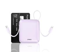VINKO Small Power Bank with Built-in Cable,10000mAh Fast Charging Power Bank, 22.5W USB C Portable Charger, Mini Battery Pack for iPhone 16 15 14 13 Samsung Galaxy Google Android (Purple)