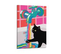 Vinkora Colorful Black Cat Wall Art Quirky Rainbow Sink Bathroom Poster Print for Cat Lovers Fun Animal Decor for Laundry Room Kids Room Or Modern Home Gift 16x24inch Frame