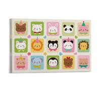 Vinkora Colorful Cartoon Animal Wall Art for Kids Room Cute Party Hat Animal Faces Poster for Playroom Nursery Or Baby Bedroom Decor Prints Children Gallery Wall Gift 20x30inch(50x75cm) Framed