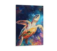 Vinkora Colorful Sea Turtle Wall Art Ocean Animal Poster Print with Artistic Brushstroke Style for Beach House Bathroom Or Coastal Lovers Nature-Inspired Decor Gift 24x36inch Frame