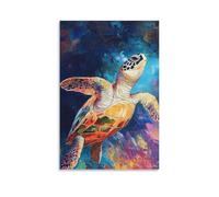 Vinkora Colorful Sea Turtle Wall Art Ocean Animal Poster Print with Artistic Brushstroke Style for Beach House Bathroom Or Coastal Lovers Nature-Inspired Decor Gift 20x30inch Unframe