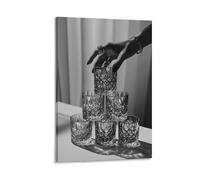 Vinkora Crystal Whiskey Glass Wall Art Black And White Luxury Bar Decor Print Featuring Glamorous Hand with Rings Modern Elegant Poster for Dining Room Or Home Bar Gift 08x12inch Frame