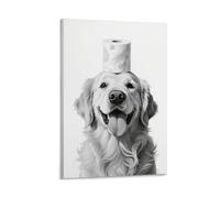 Vinkora Funny Dog Wall Art Cute Golden Retriever Poster with Toilet Paper for Bathroom Or Pet Lover Decor Hilarious Animal Print for Dog Owners Gift 24x36inch Frame