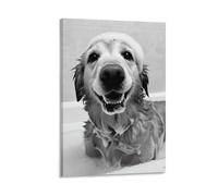 Vinkora Funny Golden Retriever Bathroom Poster Black And White Dog Wall Art for Pet Lovers Cute Abstract Animal Canvas Print for Bathroom Laundry RoomOr Grooming Salon Home Decor Gift 20x30inch Frame