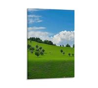 Vinkora Green Pasture Landscape Wall Art Peaceful Countryside Canvas Print with Grazing Cows And Rolling Hills Farmhouse Decor for Kitchen Or Hallway Gift 16x24inch(40x60cm) Framed