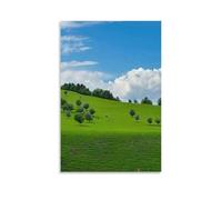 Vinkora Green Pasture Landscape Wall Art Peaceful Countryside Canvas Print with Grazing Cows And Rolling Hills Farmhouse Decor for Kitchen Or Hallway Gift 12x18inch(30x45cm) Unframed