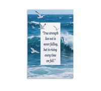 Vinkora Inspirational Ocean Wall Art Print “True Strength Lies in Rising” Quote with Seagulls And Waves Uplifting Coastal Poster for Office Or Relaxation Room Decor Gift 08x12inch(20x30cm) Unframed