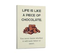 Vinkora Life Is Like Chocolate Wall Art Funny Motivational Quote Poster Print with Cocoa Illustration for Kitchen Office Or Gift for Chocolate Lovers Decor Gift 12x18inch Frame