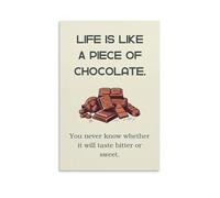 Vinkora Life Is Like Chocolate Wall Art Funny Motivational Quote Poster Print with Cocoa Illustration for Kitchen Office Or Gift for Chocolate Lovers Decor Gift 08x12inch Unframe