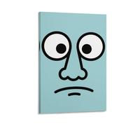 Vinkora Sad Face Poster Minimalist Cartoon Wall Art with Unhappy Expression on Sky Blue Background Abstract Line Drawing Humor Print for Bathroom Dorm Or Office Quirky Decor Gift 20x30inch Frame