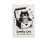 Vinkora Smelly Cat Funny Wall Art Whimsical Black Cat in Box Poster Print with Cute Quote for Animal Lovers Laundry Room Themed Decor And Gift Idea Gift 20x30inch Unframe