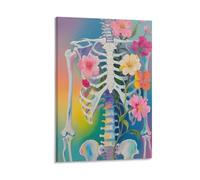 Vinkora Surreal Floral Anatomy Wall Art Skeleton And Blooming Flowers Painting Gothic Aesthetic Poster for Bedroom Boho Decor Or Alternative Medical Student Gift Gift 16x24inch(40x60cm) Framed