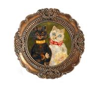 VINLIFE Antique Mini Picture Frames 3x3 Small Vintage Round Picture Frames Wallet Size Cat Wall Art with Embossed Floral Design Victorian Ornate Gallery Wall and Tabletop Display,Bronze