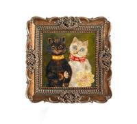 VINLIFE Antique Mini Picture Frames 3x3 Small Vintage Square Picture Frames Wallet Size Cat Photo Frame with Embossed Floral Design Victorian Ornate Gallery Wall Decor and Tabletop Display,Bronze