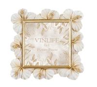 VINLIFE Small Vintage Picture Frames 4x4 Antique White and Gold Ornate Flower Picture Frame with Real Glass Tabletop and Wall Mount Old-Fashioned Decorative Gallery Wall Art