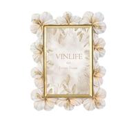 VINLIFE Vintage Picture Frames 4x6 Antique White and Gold Ornate Flower Picture Frame with Real Glass Tabletop and Wall Mount Old-Fashioned Decorative Gallery Wall Art