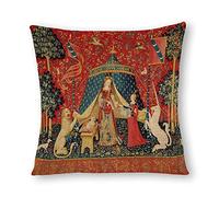 VinMea Decorative Cotton Linen Pillow Covers, LADY AND UNICORN DESIRE,Lion,Fantasy Flowers,Animals Throw Pillow Case Cushion Cover Home Decor,Square 16 X 16 Inches