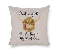 VinMea Decorative Pillow Covers Just A Girl Who Loves Scottish Highland Cows Throw Pillow Case Cushion Cover Home Office Decor,Square 18 X 18 Inches