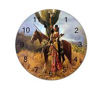 VinMea Decorative Wall Clock Silent Non Ticking Apache Brave Crowley Kb Native American Don Round Wall Clock 12'' For Room, Office, Kitchen Home Decor
