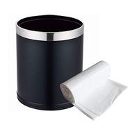 VINN DUNN Bedroom Bin Executive 9L Double Layer Stainless Steel Bin Trash Can Rubbish Garbage Can Waste Storage for Hotel/Car/Office/Home (Black/Silver)