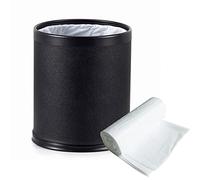 VINN DUNN Bedroom Bin Executive 9L Double Layer Stainless Steel Trash Can Rubbish Garbage Bin Waste Storage for Hotel/Car/Office/Home (Black Leatherette/Black Trim)