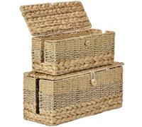 VinneGenzz 2PCS Cable Organizer Boxes Handmade Wicker Rattan Cord Management Box Adapter Power Strips Outlet Router Hider Cover Under Desk Electrical Wire Storage Organizer with Lid (1 Large 1 Medium)