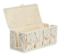 VinneGenzz Cable Management Box Handmade Macrame Cord Storage Organizer Power Strips Outlet Router Adapter TV Wire Hider Cover Under Desk Natural Cotton Rope Woven Boxes with Lid (Off White, Medium)